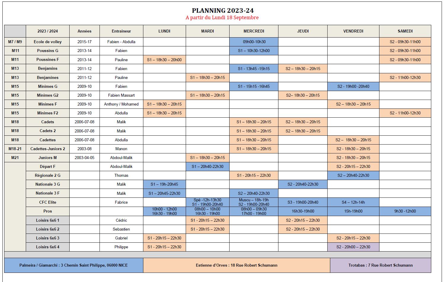 PLANNING Entrainements 2023 24 MAJ 18 09